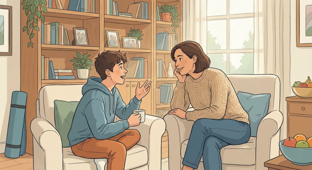 Parent and teen having supportive conversation about vaping prevention